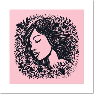 Linocut Woman Posters and Art